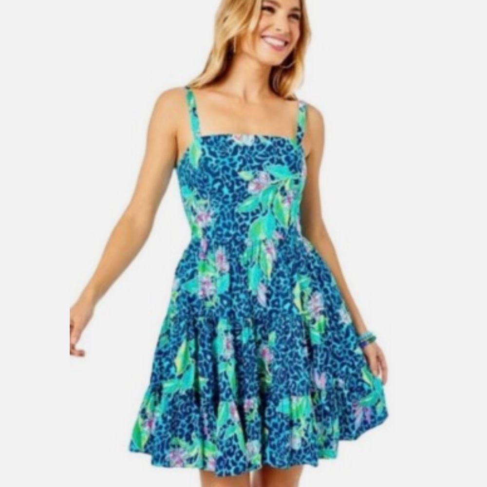 Lilly Pulitzer Alison Flirty Blue Leopard Print Dress Size 6